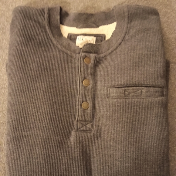L L Bean Katahdin Iron Works Waffle Fleece Henley shirt -Charcoal Heather - XL - Picture 1 of 7
